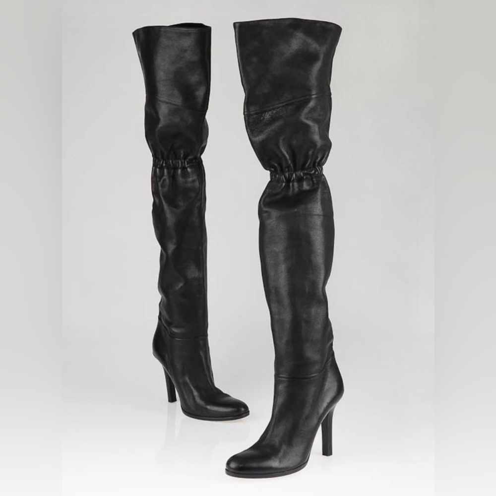 Jimmy Choo Jedi Leather Thigh High Over the Knee Boots in Black 39 / 9